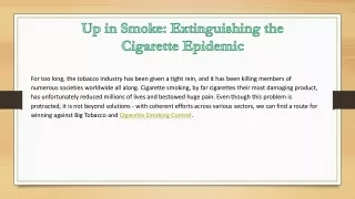 Up in Smoke Extinguishing the Cigarette Epidemic