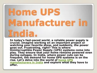 Home UPS Manufacturer in India