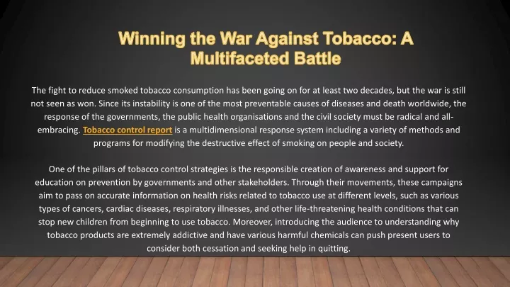 winning the war against tobacco a multifaceted