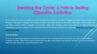 Breaking the Cycle: A Path to Ending Cigarette Addiction
