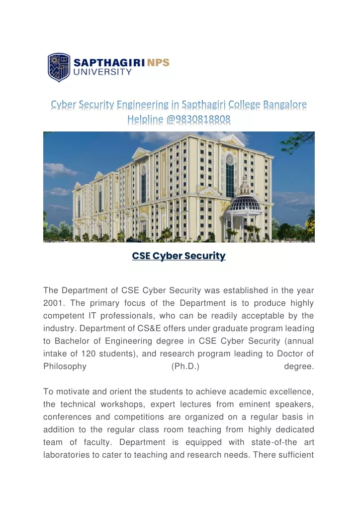 cyber security engineering in sapthagiri college