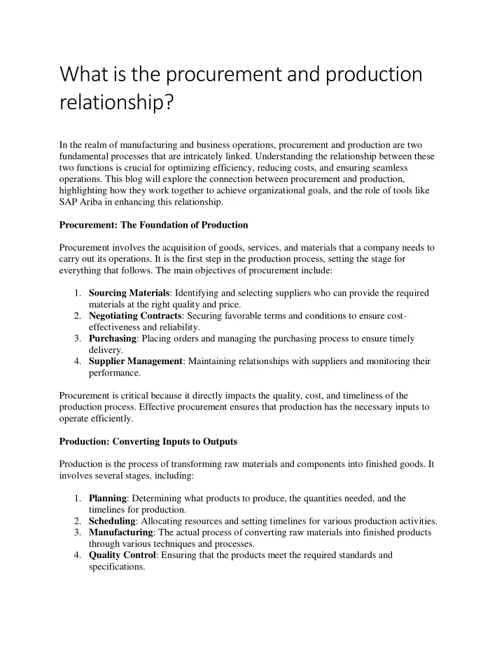 what is the procurement and production