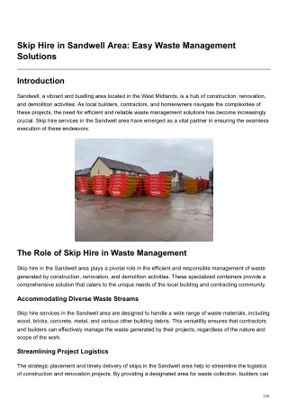 Skip Hire in Sandwell Area Easy Waste Management Solutions