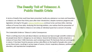 The Deadly Toll of Tobacco: A Public Health Crisis