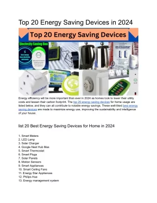 Top 20 Energy Saving Devices in 2024