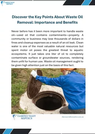 Discover the Key Points About Waste Oil Removal Importance and Benefits