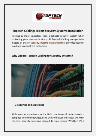 Toptech Cabling- Expert Security Systems Installation