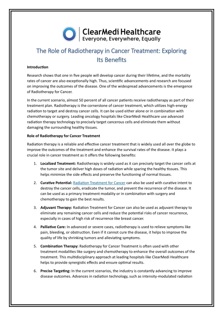 the role of radiotherapy in cancer treatment