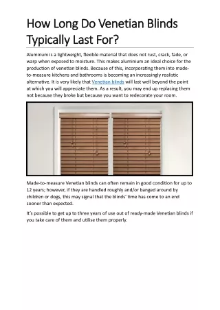 How Long Do Venetian Blinds Typically Last For
