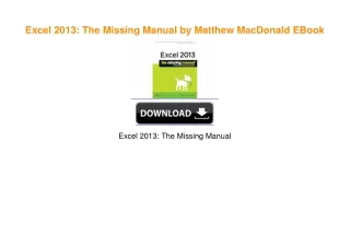 Excel 2013: The Missing Manual by Matthew MacDonald EBook