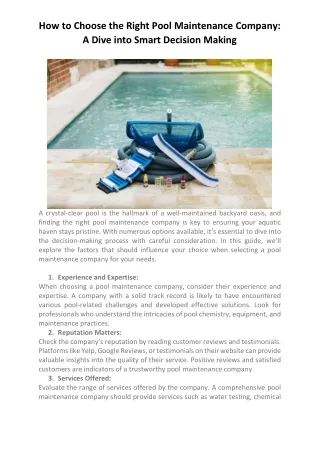 How to Choose the Right Pool Maintenance Company - A Dive into Smart Decision Making