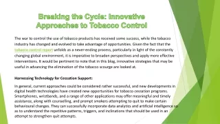 Breaking the Cycle Innovative Approaches to Tobacco Contro