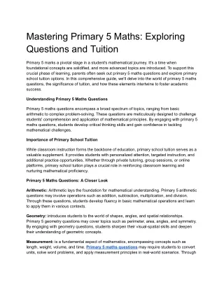 Mastering Primary 5 Maths: Exploring Questions and Tuition