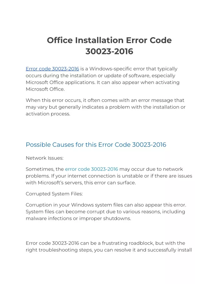 office installation error code 30023 2016