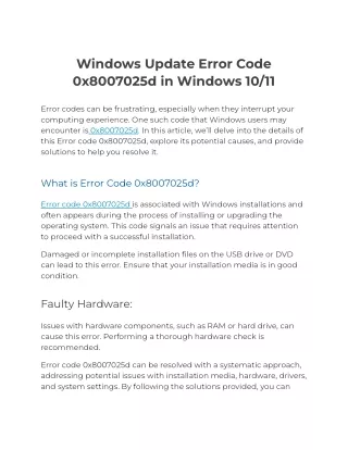 windows update error code 0x8007025d in windows