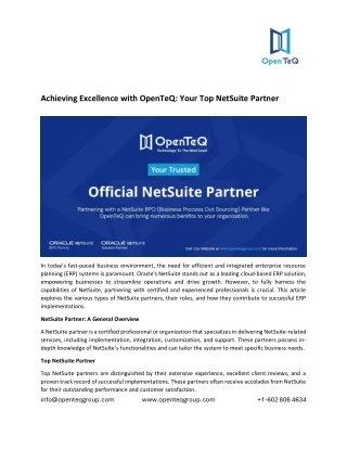 Achieving Excellence with OpenTeQ: Your Top NetSuite Partner