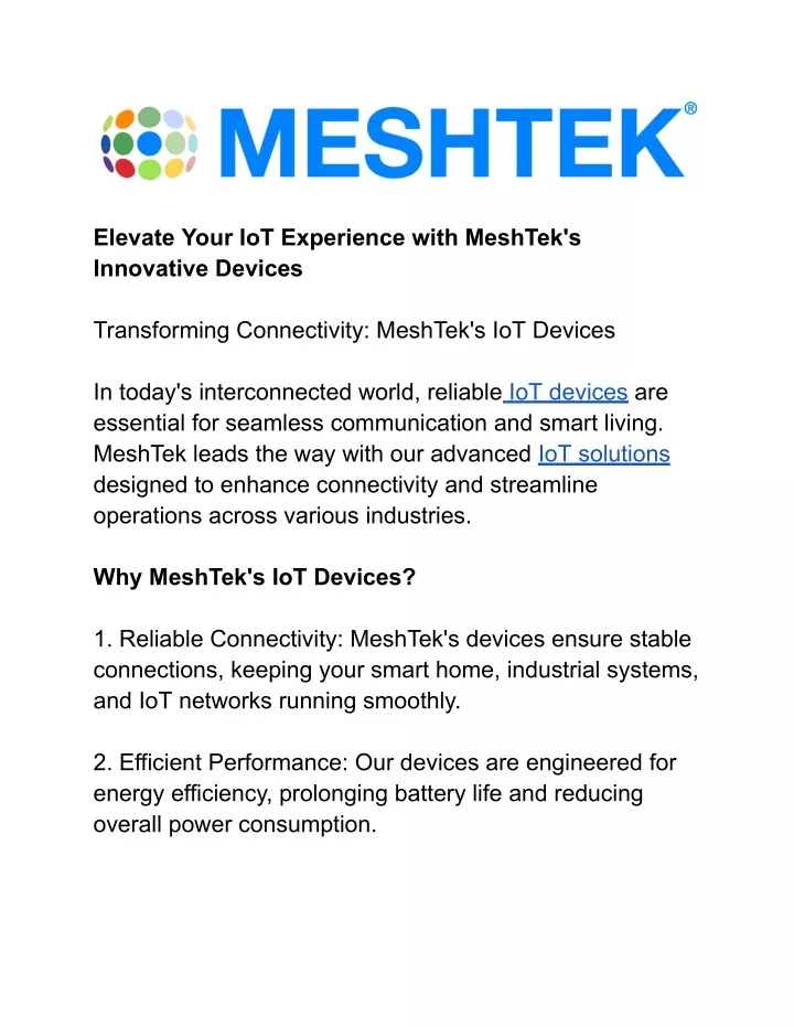 elevate your iot experience with meshtek