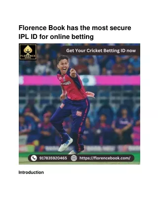 Florence Book has the most secure IPL ID for online betting