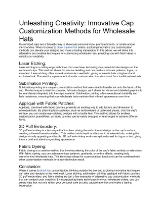 Unleashing Creativity_ Innovative Cap Customization Methods for Wholesale Hats
