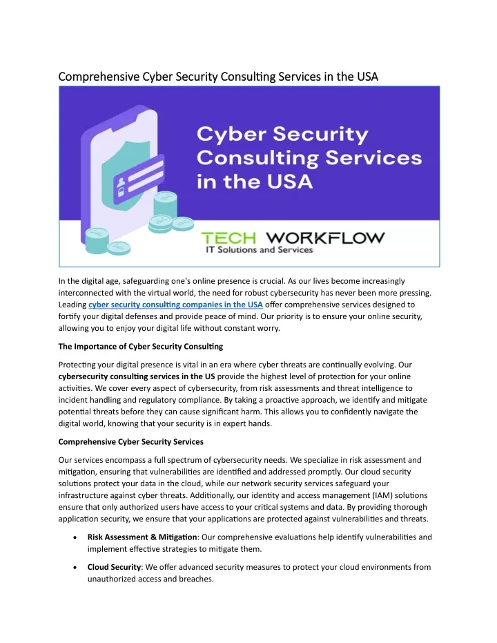 comprehensive cyber security consulting services