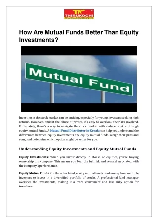 How Are Mutual Funds Better Than Equity Investments