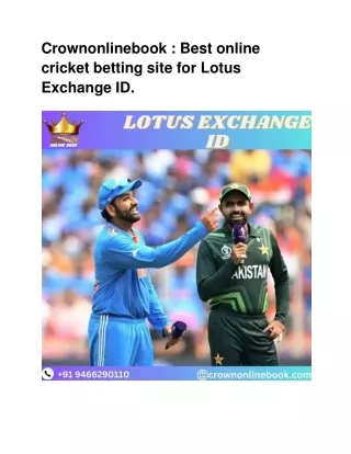 Crownonlinebook : Best online cricket betting site for Lotus Exchange ID.