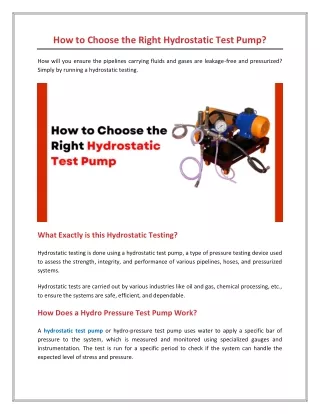 How to Choose the Right Hydrostatic Test Pump