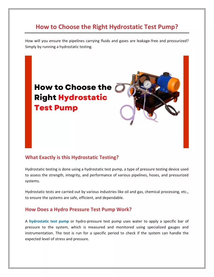 how to choose the right hydrostatic test pump