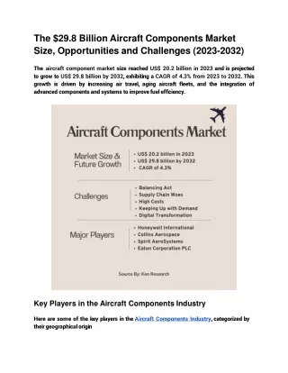 The 29.8 Billion Aircraft Components Market Size, Opportunities and Challenges (2023-2032)