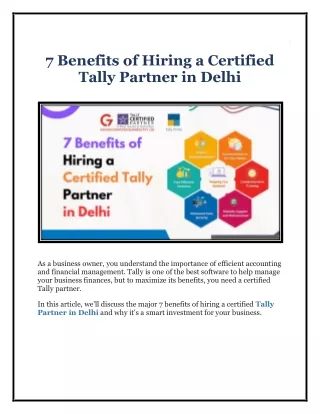 7 Benefits of Hiring a Certified Tally Partner in Delhi