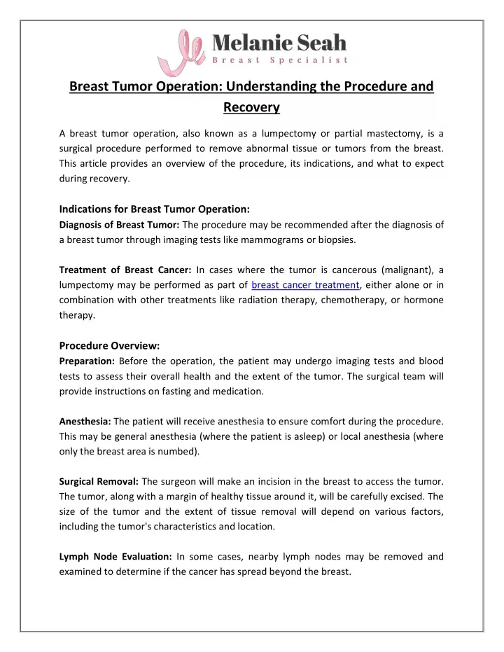 breast tumor operation understanding