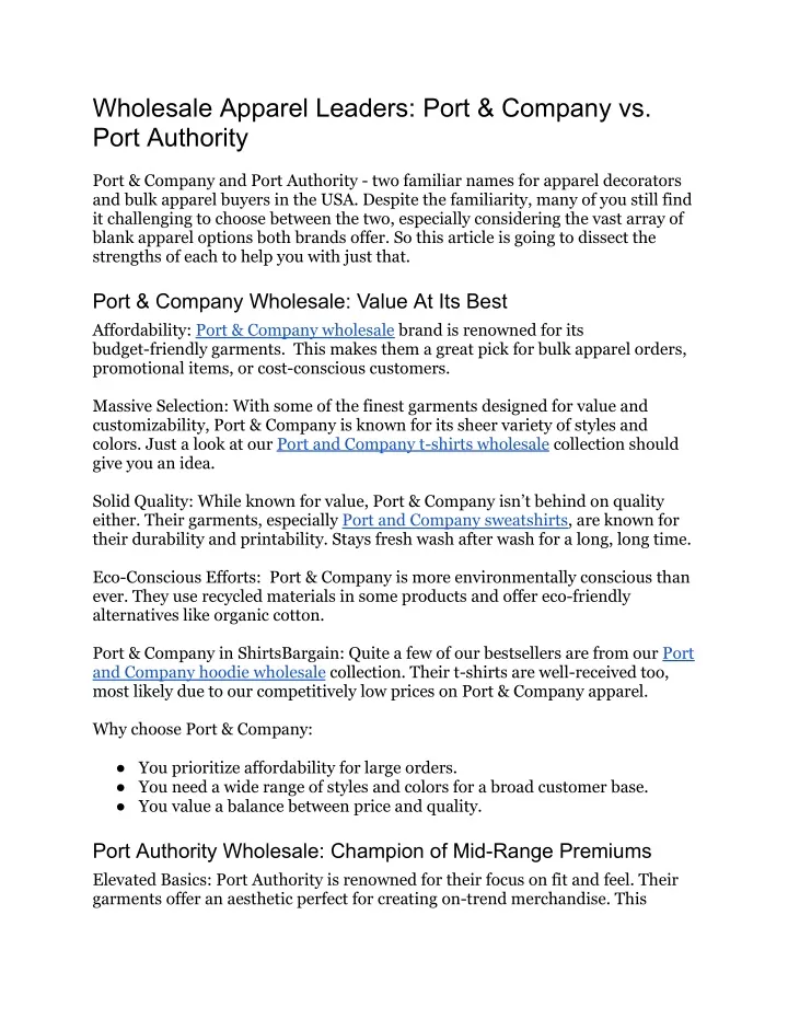 wholesale apparel leaders port company vs port