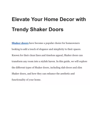 Elevate Your Home Decor with Trendy Shaker Doors