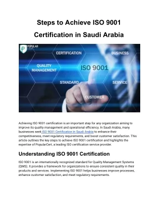 Steps to Achieve ISO 9001 Certification in Saudi Arabia