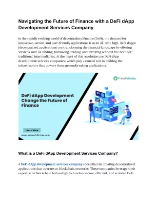 Navigating the Future of Finance with a DeFi dApp Development Services Company