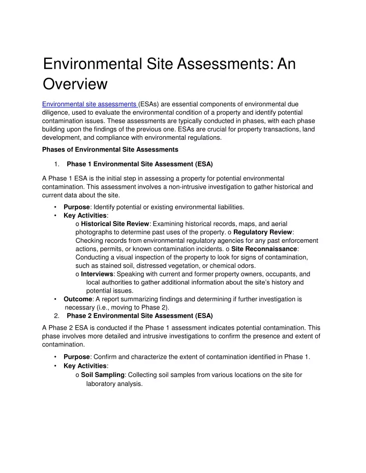 environmental site assessments an overview