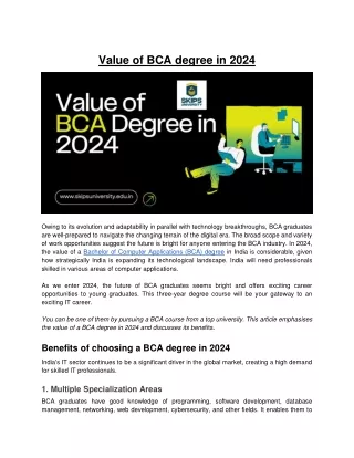 Value of BCA degree in 2024