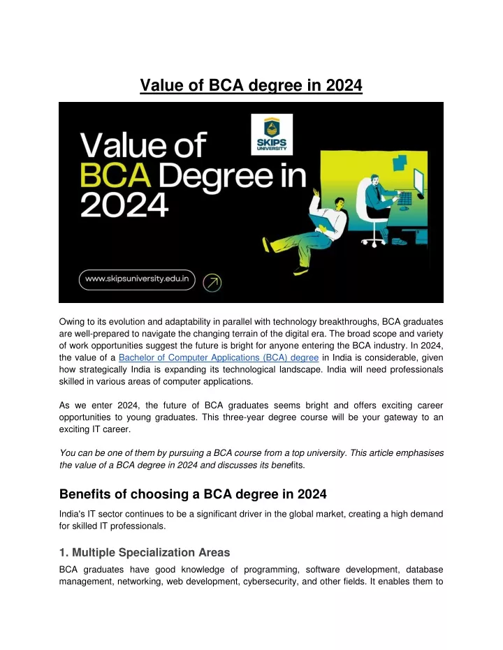 value of bca degree in 2024