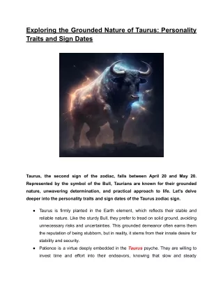 Exploring the Grounded Nature of Taurus: Personality Traits and Sign Dates