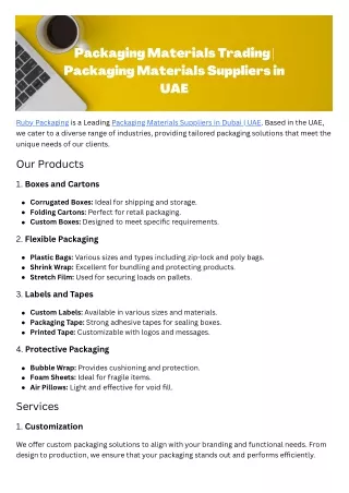 Packaging Materials Trading  Packaging Materials Suppliers in UAE