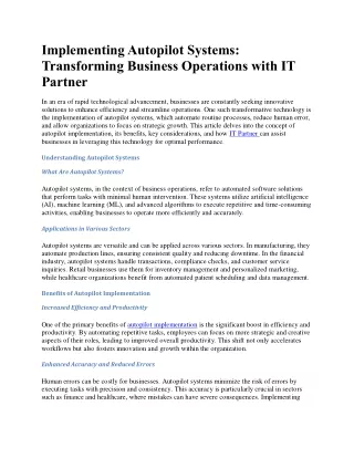 implementing autopilot systems transforming