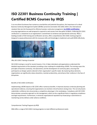 iso 22301 business continuity training certified