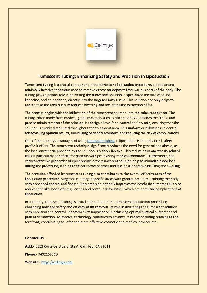 tumescent tubing enhancing safety and precision