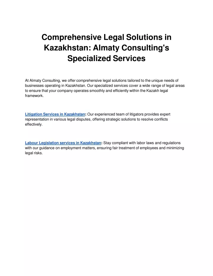 comprehensive legal solutions in kazakhstan almaty consulting s specialized services