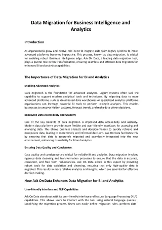 Data Migration for Business Intelligence and Analytics for your business