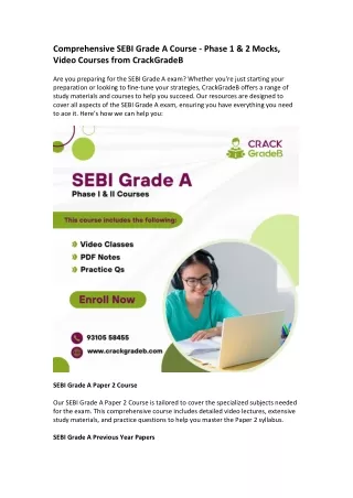 Comprehensive SEBI Grade A Course - Phase 1 & 2 Mocks, Video Courses from CrackGradeB