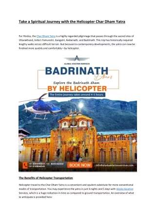 Take a Spiritual Journey with the Helicopter Char Dham Yatra