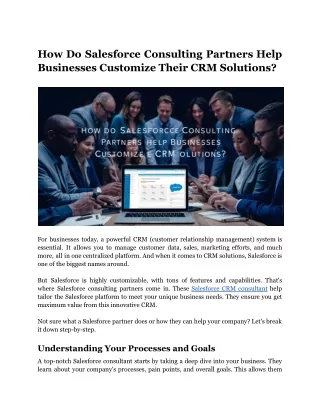How Do Salesforce Consulting Partners Help Businesses Customize Their CRM Soluti