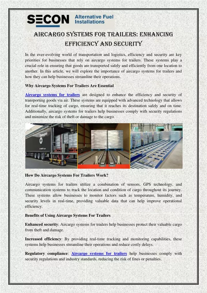 aircargo systems for trailers enhancing