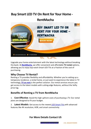 Buy Smart LED TV On Rent For Your Home - RentMacha
